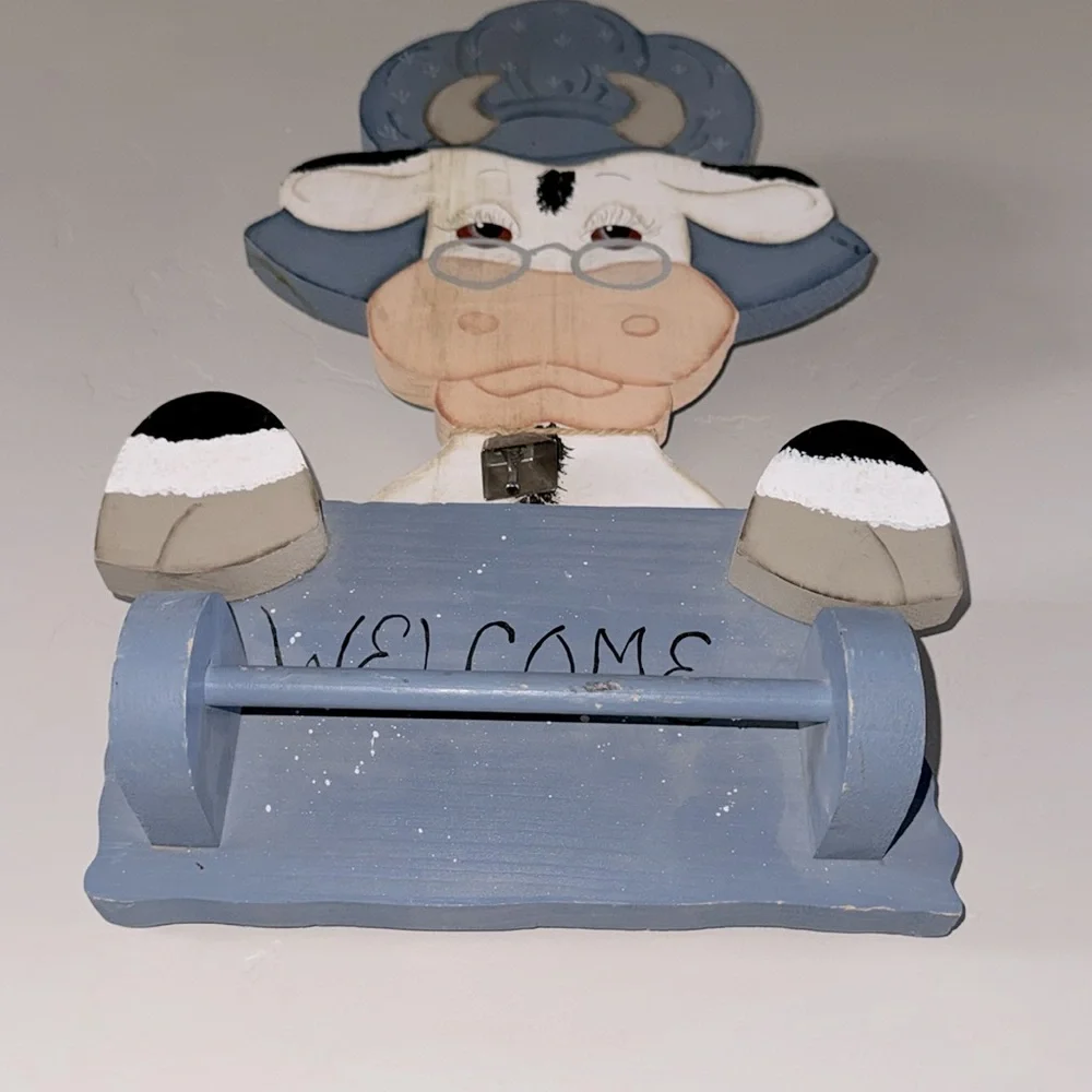 Vintage Cottage Cow Welcome Sign Towel Rack Handcrafted Tole Painting Art